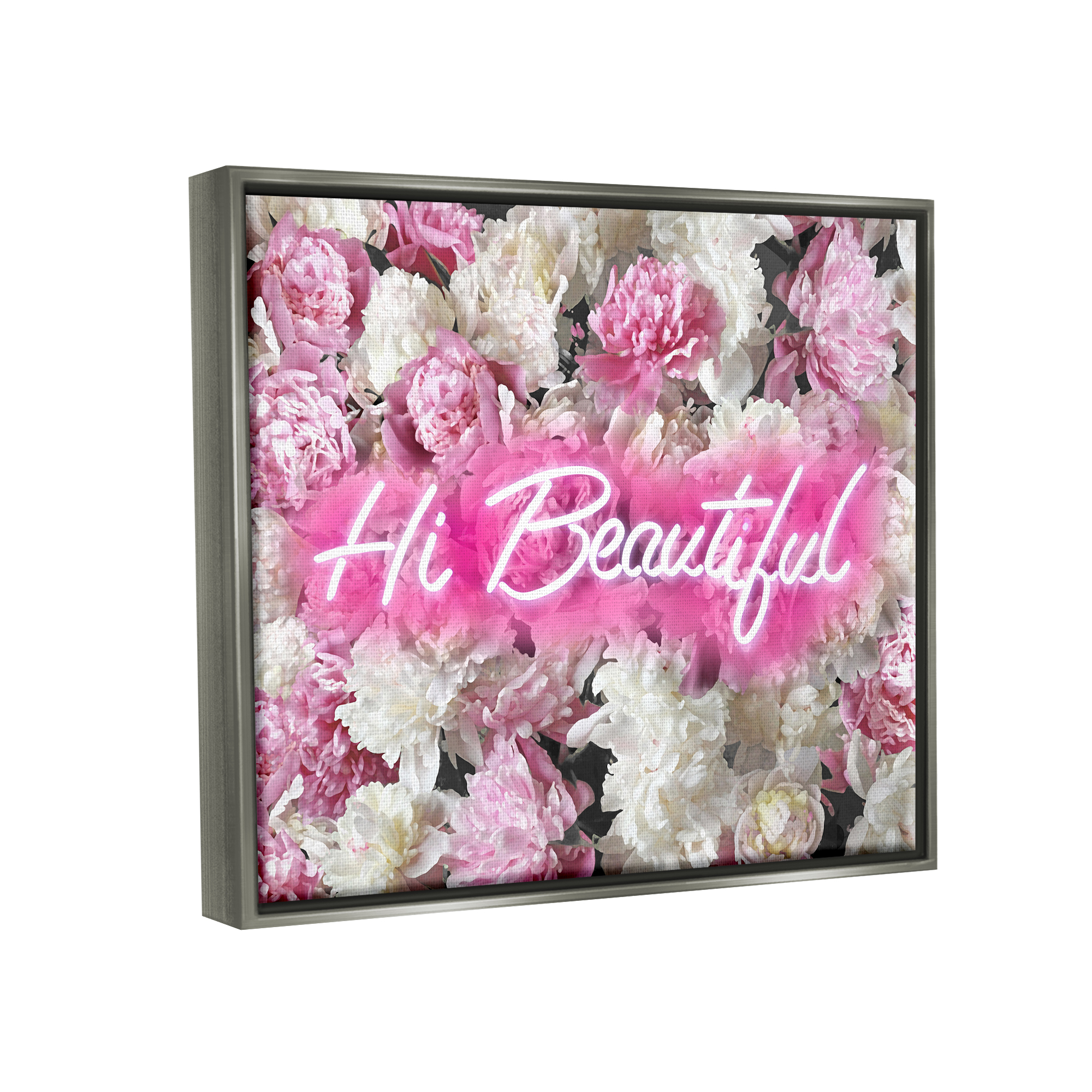 Stupell Industries Hi Beautiful Florals Botanical & Floral Painting Gray Floater Framed Canvas Art Print Wall Art, 21 x 17