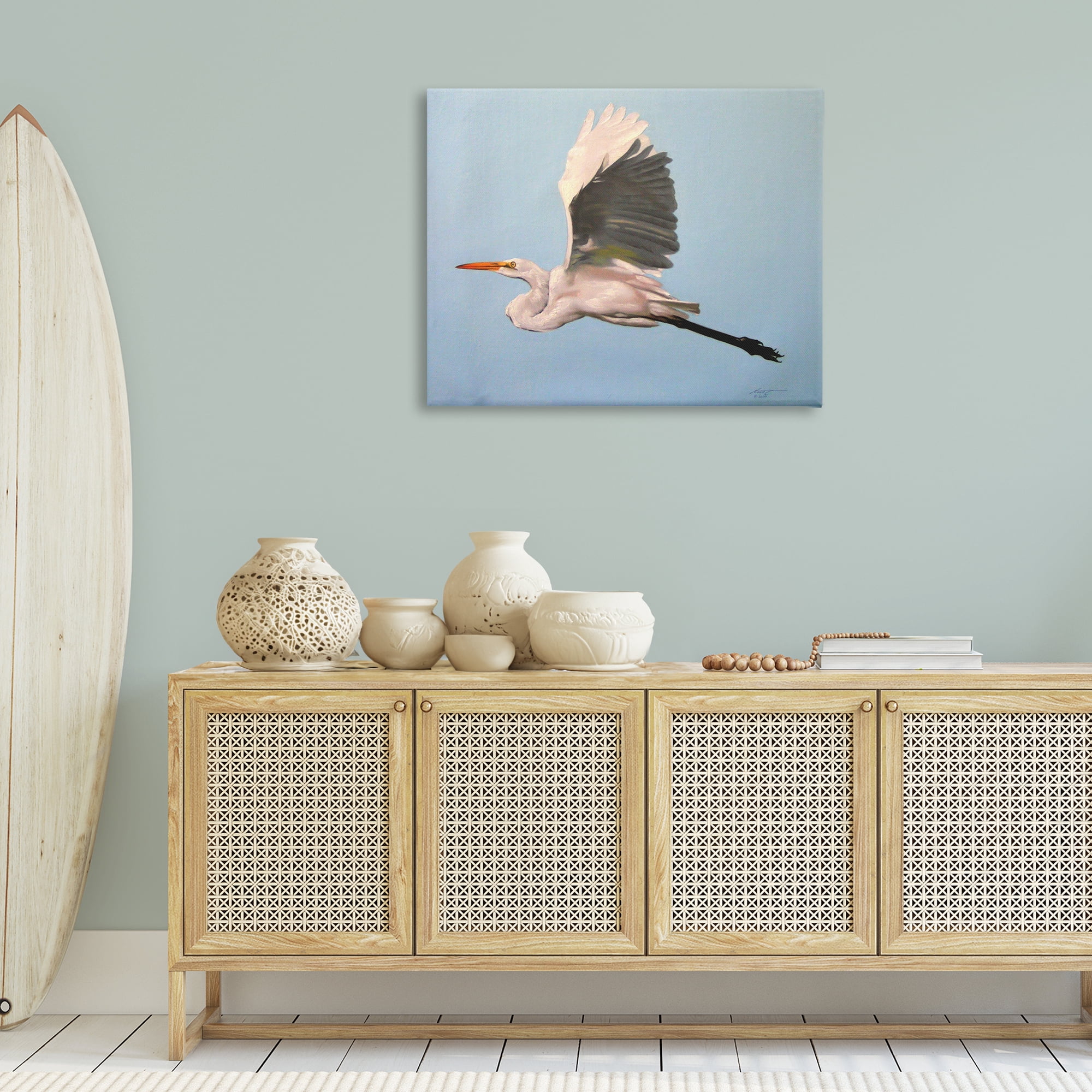 Stupell Industries Graceful Egret Flying Animals & Insects Painting Gallery Wrapped Canvas Art Print Wall Art, 40 x 30