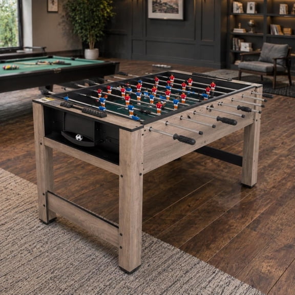 2-in-1 Swivel Game Table, foosball and pool table combo, for teens and adults, brown