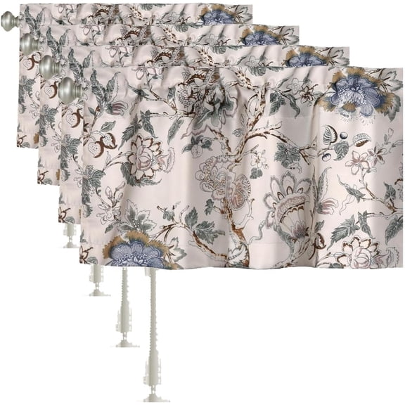 Blackout Curtain Valances for Kitchen Window/Living Room/Bathroom Privacy Added Rod Pocket Home Decoration Winow Valance, 52" W x 18" L, Floral in Sage and Brown (Pack of 4)