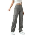 thumbnail image 3 of cocolona Womens Cargo Pants Wide Leg Baggy Work Pants Outdoor Travel Hiking Pants Elastic Waist Button Trousers Fashion Streetwear, 3 of 7