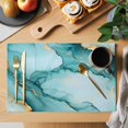 thumbnail image 2 of Teal Marble Placemats Set of 6, Golden Ink Painting Abstract Art Washable Wipeable Table Mats for Dining Tables, Indoor Outdoor Kitchen Place Mats for Holiday Party Table Decor, 2 of 9