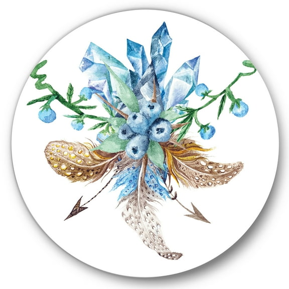 Designart 'Fresh Tribal Vignette Wild Forest Wreath Design On White I' Traditional Circle Metal Wall Art 36x36 - Disc of 36