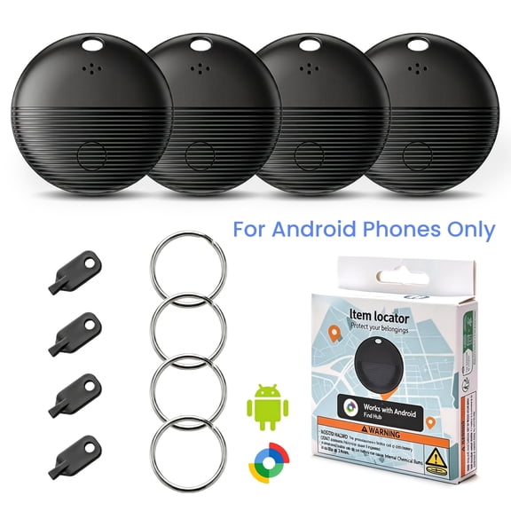4-Pack Android Smart Air Tracker, Compatible with Google Find My Hub, Anti-Lost Key Finder with Loud Sound, Replaceable Keyring for Wallet, Luggage, Pets and Bicycles
