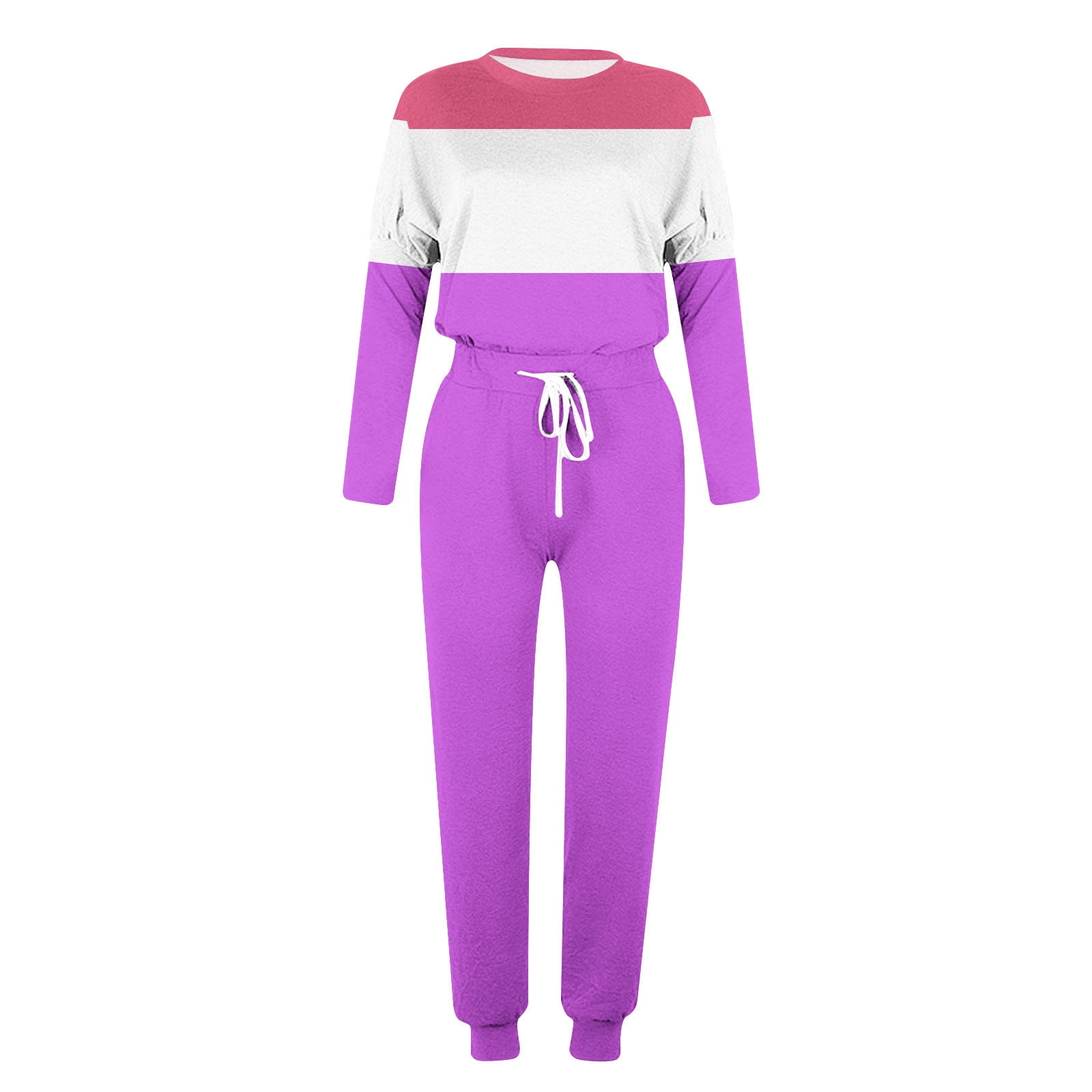 YUGYXL Women's 2 Piece Outfit Colorblock Lightweight Long Sleeve Tee Top and Jogger Pants Sets Casual Sweatsuit Tracksuit Purple XL