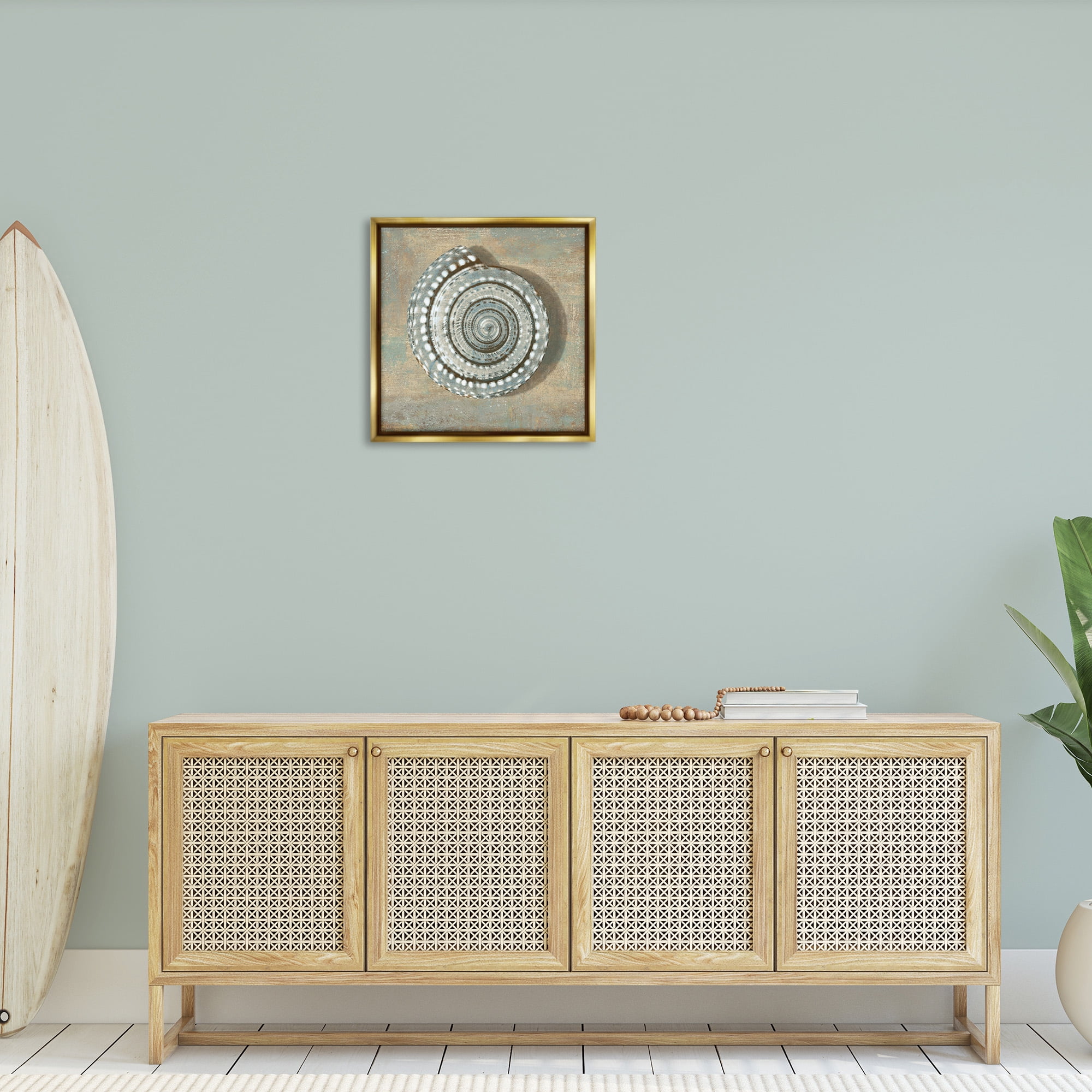 Stupell Industries Spiral Shell Beach Objects Design Nature Painting Gold Floater Framed Canvas Art Print Wall Art, 25 x 25