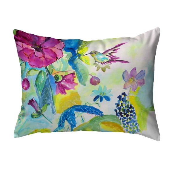 Betsy Drake Interiors Hummingbird & Garden Noncorded Indoor/Outdoor Pillow 11x14