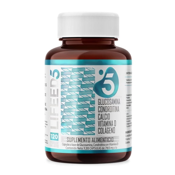Suplemento Alimenticio 120 Cápsulas Glucosamina Condroitina Colágeno Hidrolizado Calcio y Vitamina para 120 Días LIFEED5 Jnts