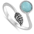 thumbnail image 4 of CHOOSE YOUR COLOR Larimar Leaf Wrap Ring Adjustable .925 Sterling Silver Band Blue CZ Female Size 6, 4 of 4
