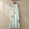 thumbnail image 4 of Xoenoiee Green Tree Leaf Print Women's Cotton Linen Summer Dress Sleeveless Round Neck Maxi Dresses, Fashion Casual Fit Flowy Boho Beach Vacation Sundress with Pockets, Size L, 4 of 7