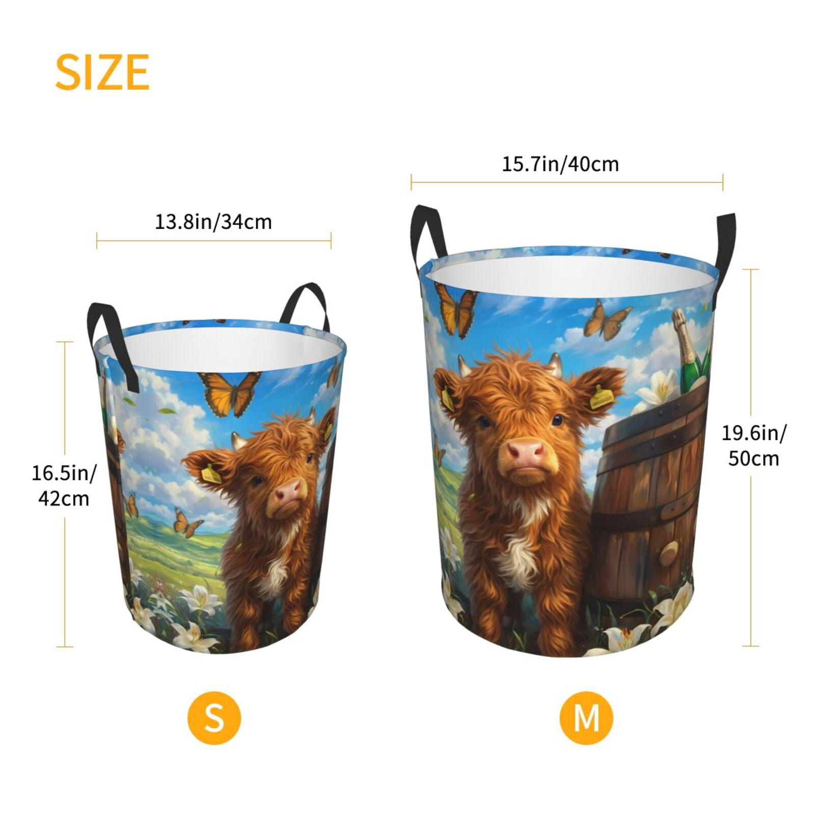 Large Laundry Basket with Handles - Calf Butterflies Lilies A Kids Baby Dirty Clothes Laundry Hamper for Bedroom Aesthetic
