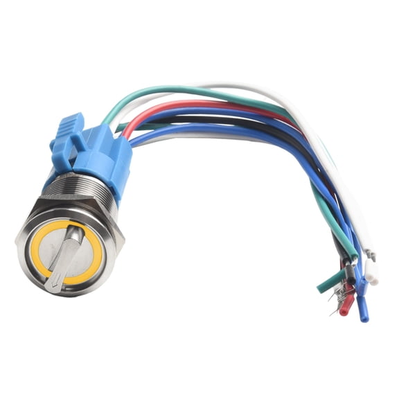 19Mm Selector Rotary Switch Latching 3 Positions 2No 2Nc 12-24V With Wire Socket