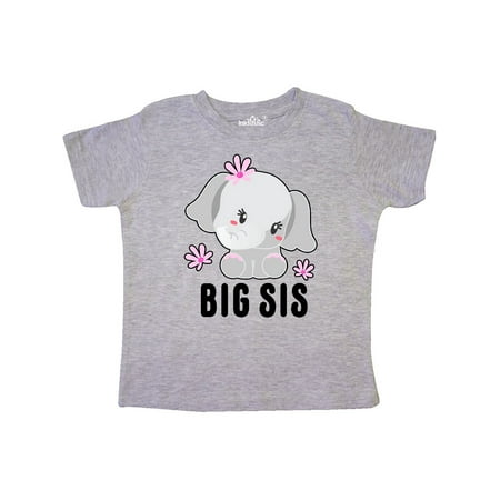 

Inktastic Big Sis with Cute Elephant with Flower Gift Toddler Toddler Girl T-Shirt