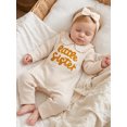 thumbnail image 3 of Cjfdfy Preemie Newborn Baby Girl Fall Outfit, Long Sleeve Little Sister Embroidered Letter Collar Jumpsuit Headwear 2-piece Set Cute Knit Jumpsuit Coming Home Fall Winter Outfit, 3 of 8