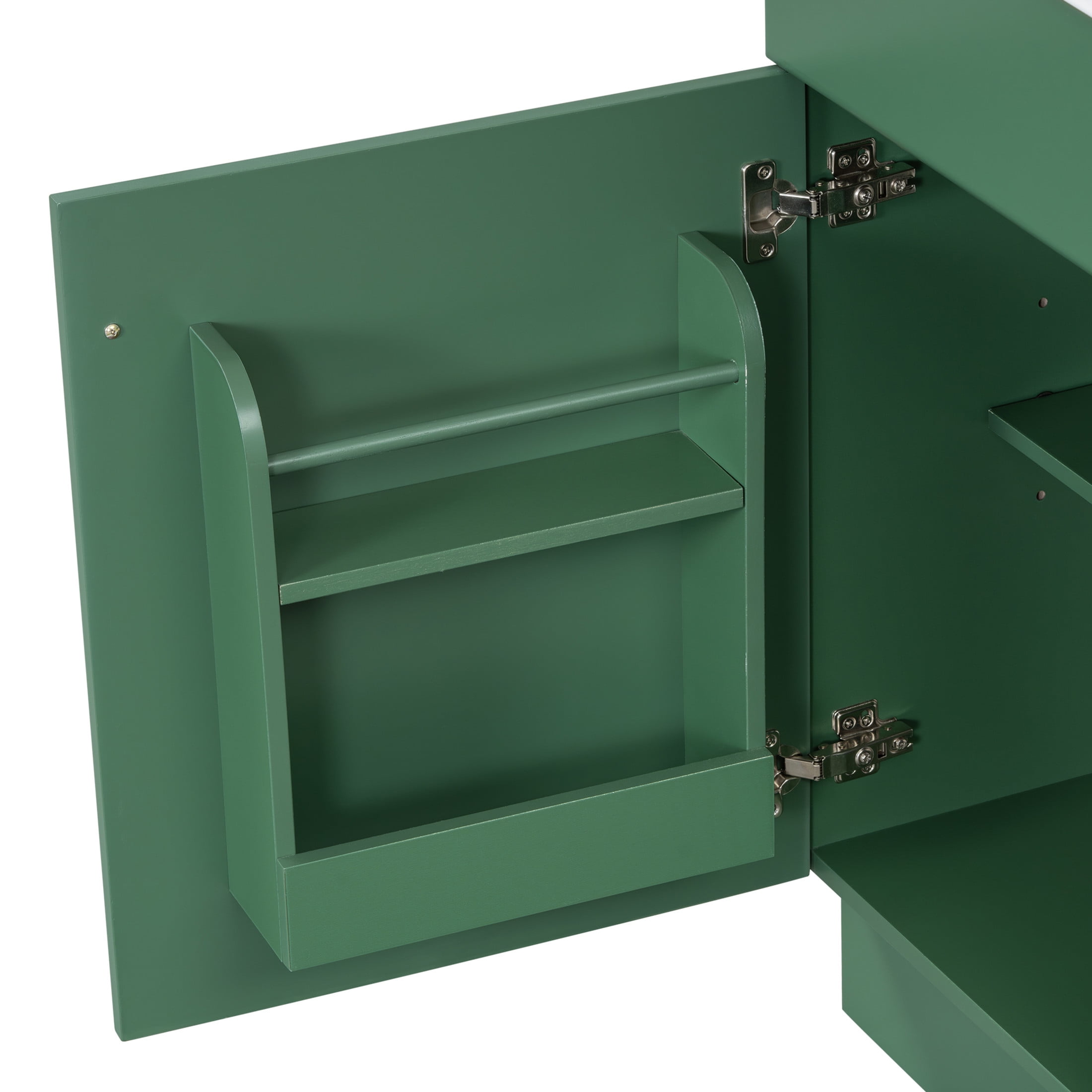 Vale Modern 18" Bathroom Vanity Cabinet with Ceramic Sink, Soft-Close Door, and Adjustable Storage, Green