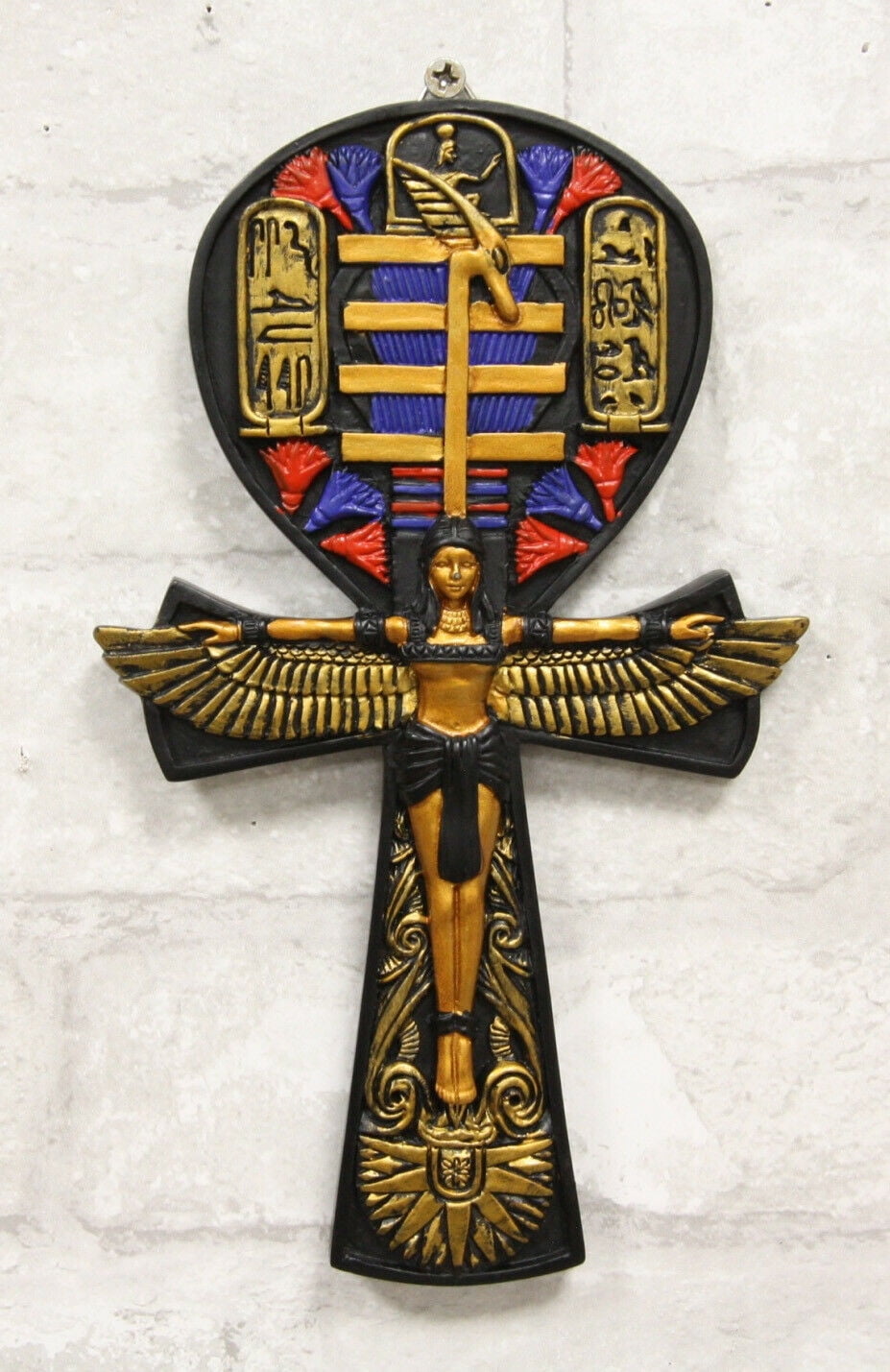 Ebros Crux Ansata Egyptian Ankh of Isis with Open Wings and Cartouche