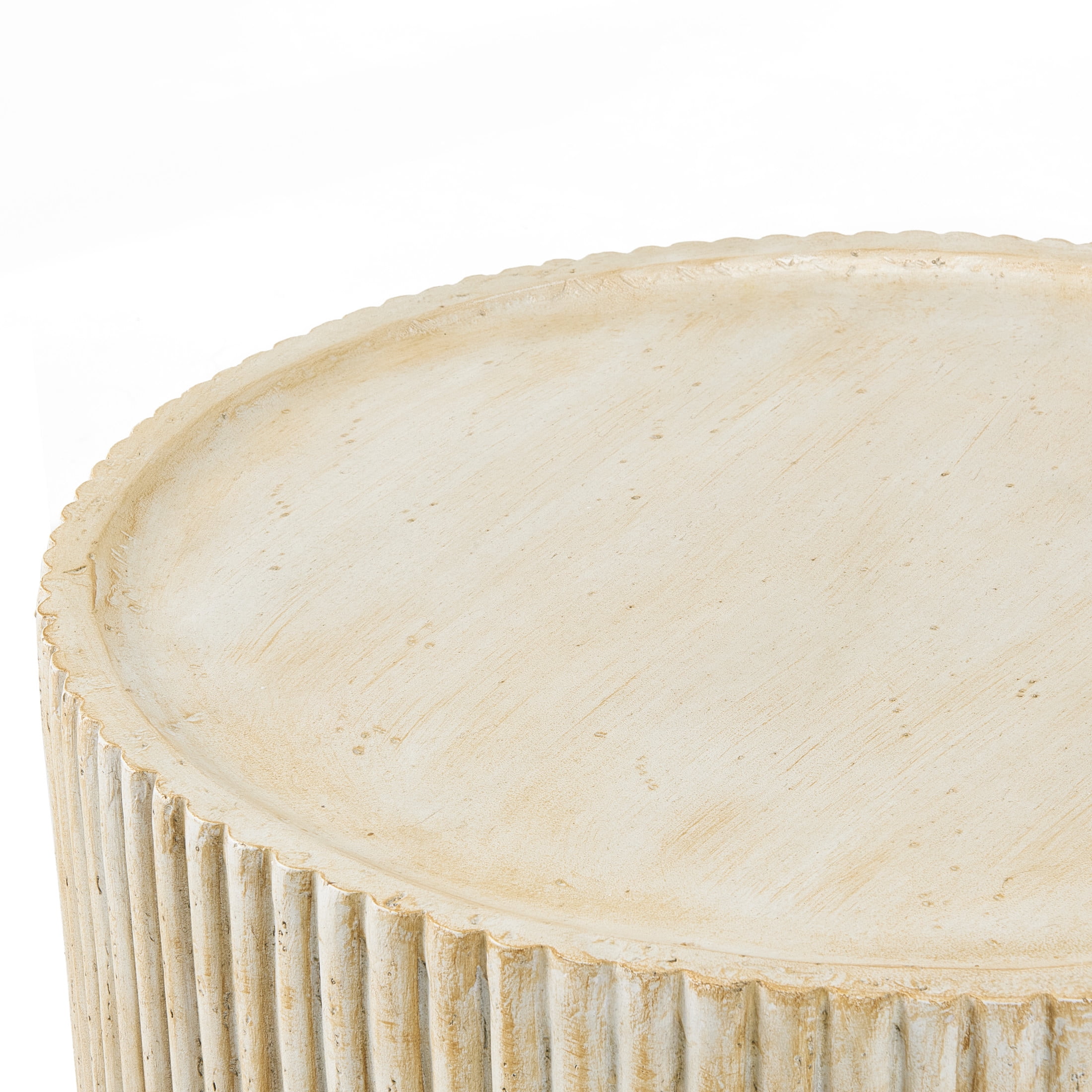 Christopher Knight Home 23.5" MGO Round Fluted Coffee Table, Indoor and Outdoor Use, Natural Travertine