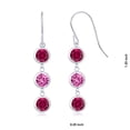 thumbnail image 2 of Gem Stone King 925 Sterling Silver Red Created Ruby and Pink Created Sapphire 3 Stone French Wire Dangle Earrings for Women (3.50 Cttw, Gemstone July Birthstone, Round 5MM), 2 of 2
