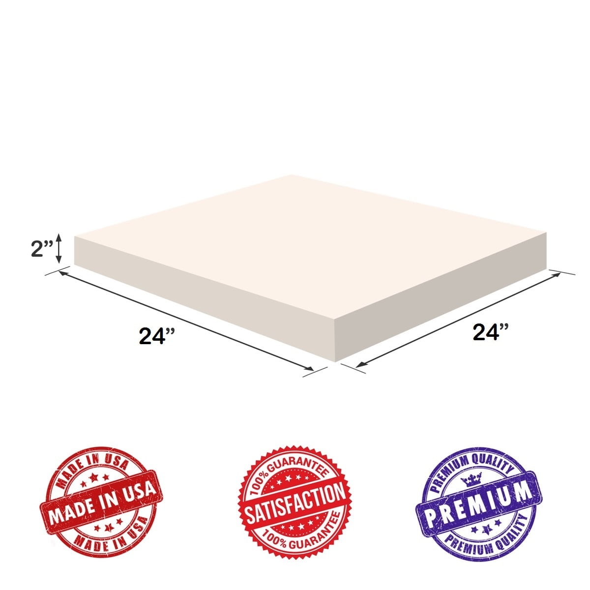 Upholstery Visco Memory Foam Square Sheet- 2"Hx24"Wx24L"- 3.5 lb High Density- Luxury Quality- For Sofa, Chair Cushions, Pillows, Doctor Recommended for Backache & Bed Sores by Dream Solutions USA