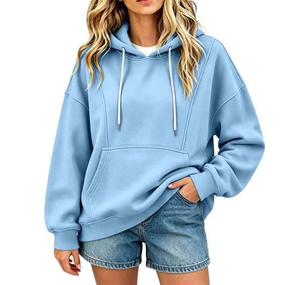 lcziwo Womens Oversized Hoodies Y2k Athletic Long Sleeve Sweatshirts with Pockets Solid Color Drawstring Hoodie Winter 2026 Blue,XL
