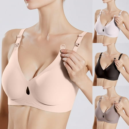 CFLVAEK Plus Size Womens Nursing Bra Ultra Ultra Comfort Wireless Maternity Bras Lighty Push Up Bralette for Pregnancy Front Closure Underwear Black L