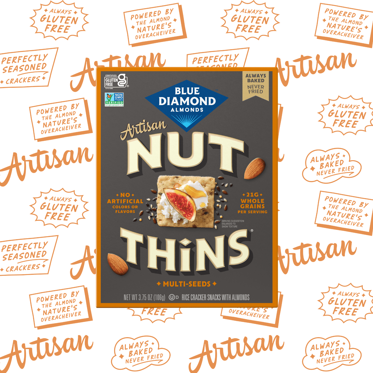 (6 pack) Blue Diamond Nut Thins Artisan Multi-Seed Gluten Free Rice Crackers,  3.75oz