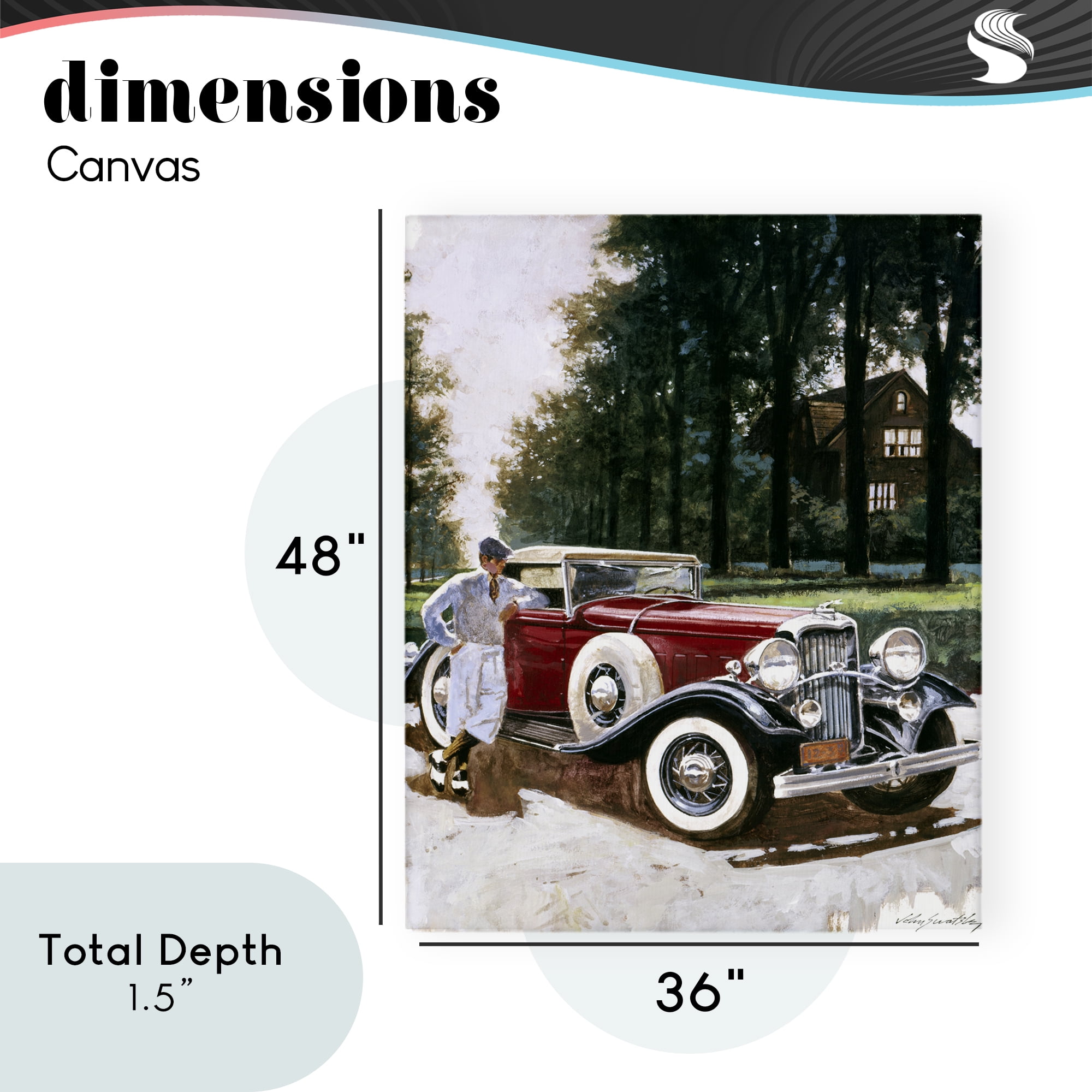 Retro Convertible Coupe & Driver Canvas Wall Art, design by Wind River Studios