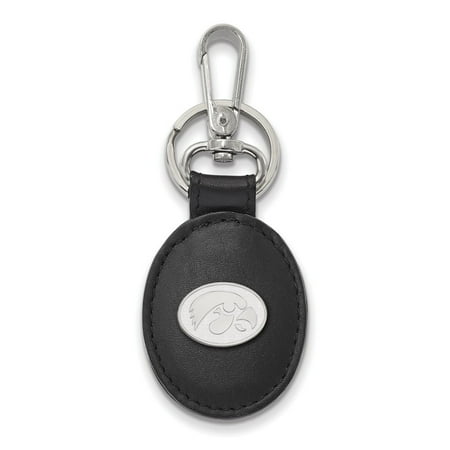 - Solid 925 Sterling Silver University of Iowa Black Leather Oval Key Chain