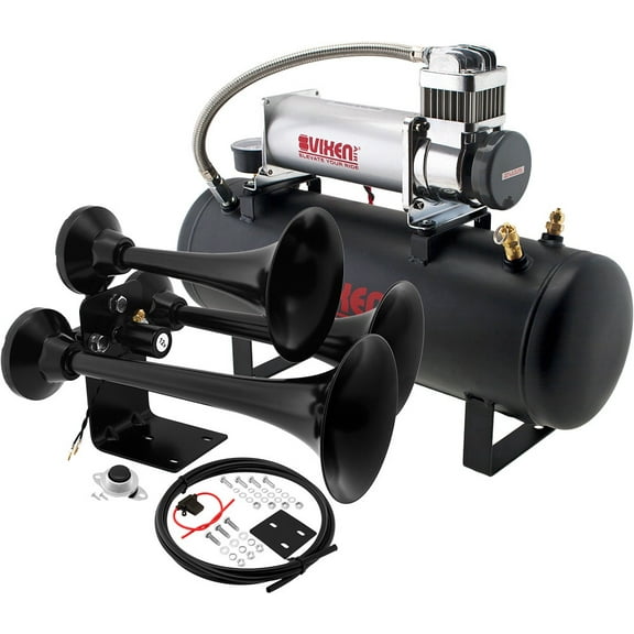 Vixen Horns Train Horn Kit for Trucks/Car/Semi. Complete Onboard System- 200psi Air Compressor, 2.5 Gallon Tank, 3 Trumpets. Super Loud dB. Fits Vehicles like Pickup/Jeep/RV/SUV 12v VXO8580/3318B