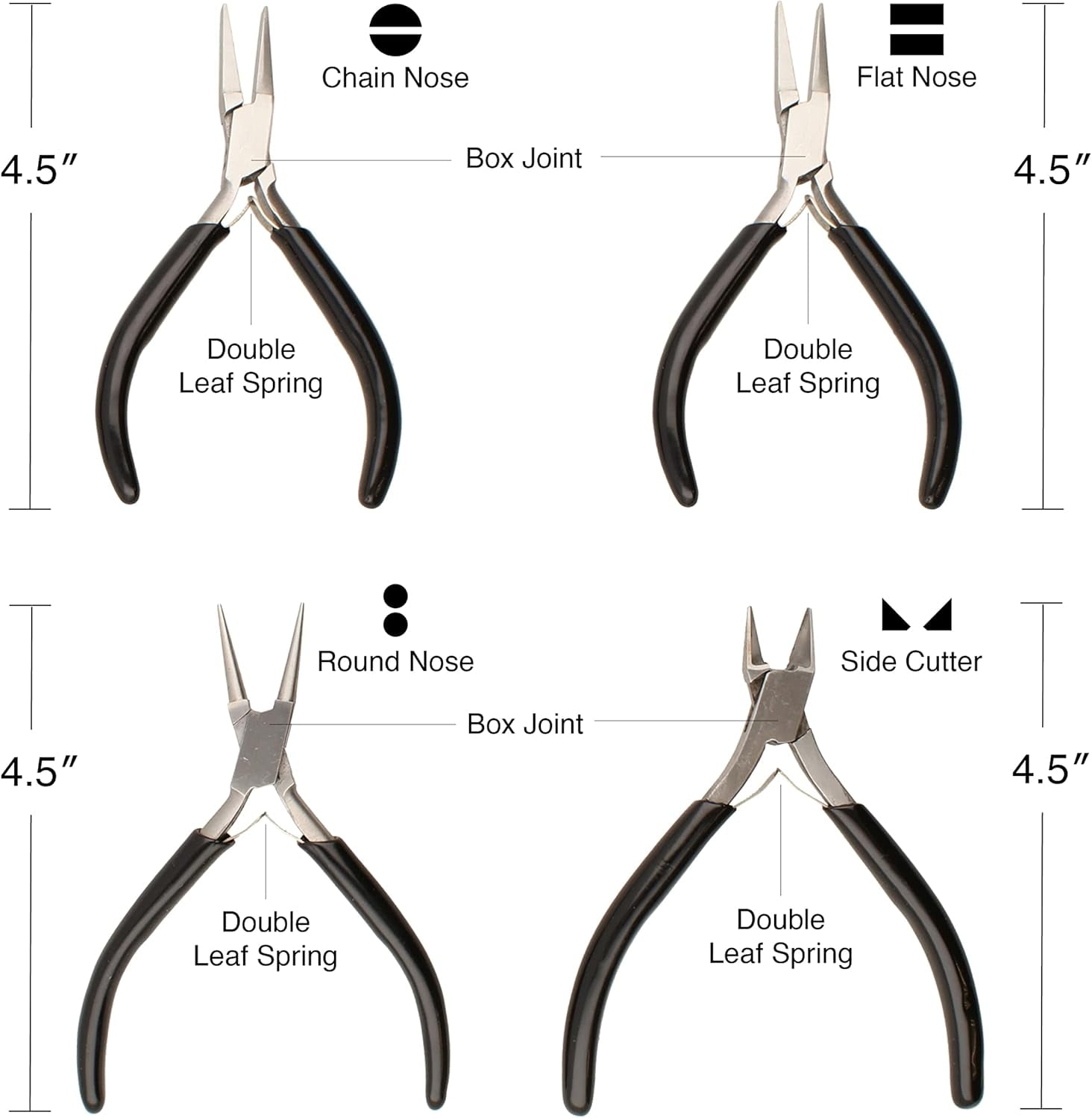 The Beadsmith Slim Line Pliers Set – Extra Fine Tips – 4.5 Inches, 4-Pieces: Round Nose, Chain Nose, Flat Nose & Semi-flush Side Cutter – Leatherette Carrying Case Included – Tools for Jewelry Making