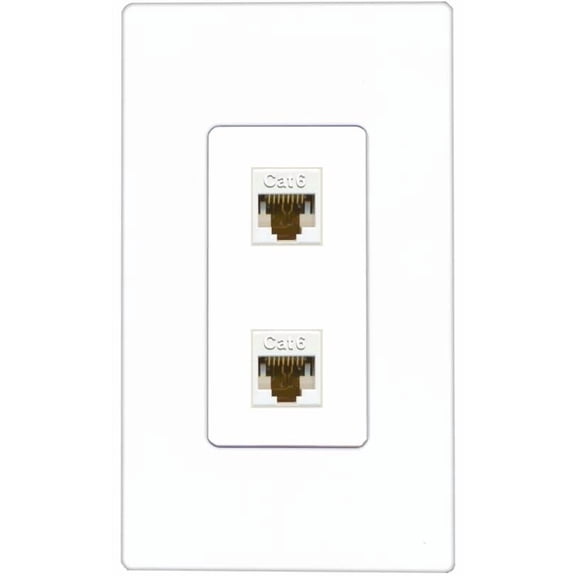RiteAV 2 Port Cat6 Ethernet Wall Plate - 1 Gang [Screwless White]