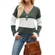 thumbnail image 3 of Camiseta Holgada con Botones y Cuello en V de Larga para Mujer, Otoño e Invierno 2025, con Contraste de Color Verde XL, 3 of 10