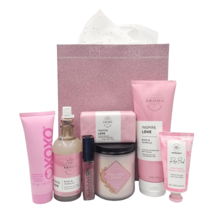 Bath & Body Works Aromatherapy Rose & Vanilla ~ Inspire Love ~ 7 Piece Bagged Perfumed Gift Set for Women ~ Ready to Give!