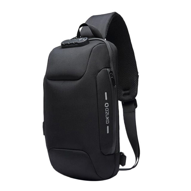Bolso bandolera Zulema Con puerto de carga USB para hombrenderismo Ciclismo negro