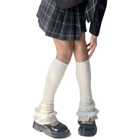 

Women Knitted Leg Warmers Girls 80s Harajuku Punk Knee High Leg Cover Socks Preppy Ribbed Knit Stockings