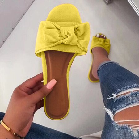 

Women s Fashion Plus Size Suede Flip Flops Solid Color Flat Bow Sandals
