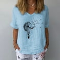 thumbnail image 2 of Babysbule Womens Tops Womens Short Sleeve Dandelions Printed V-Neck Tops T-Shirt Loose Casual Blouse, 2 of 3