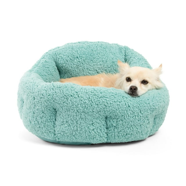 Deep Dish Cuddler (20x20x12") - Self-Warming Cat and Dog Bed Cushion for Joint-Relief and Improved Sleep - Machine Washable, Waterproof Bottom - For Pets Up to 25lbs, Teal Sherpa
