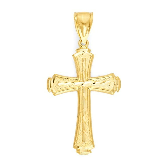 Golden Fire Solid White 10k Gold Cross Pendant - Religious Jewelry Gifts for Men