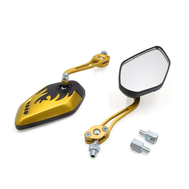 Un Par Espejo Retrovisor Dorado para Scooter Moto Modificada 8mm 10mm Rosca Flamas