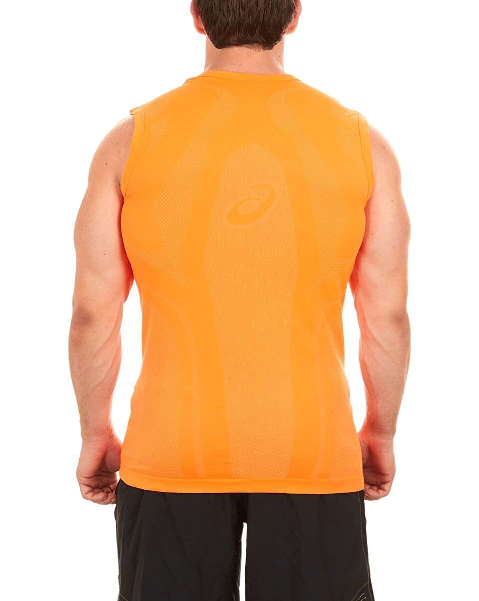 Asics Mens Seamless Running T Shirt Tee Top Orange Sports Breathable Lightweight