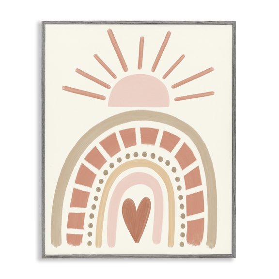 Stupell Industries Eclectic Heart Rainbow Shapes Sunrise Sky Neutral Gray Framed Giclee Art, 11 x 14, by Taylor Shannon Designs