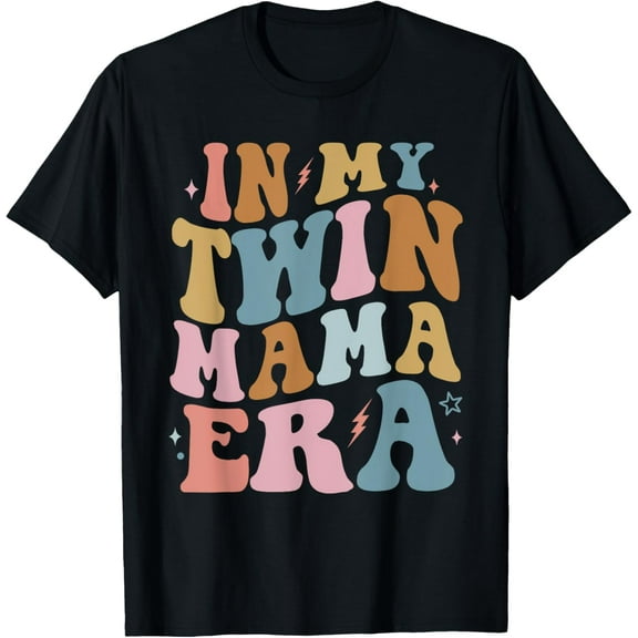 In My Twin Mama Era Mom Pregnancy Announcement T-ShirtMen and women, Black T-shirt, size: Extra large