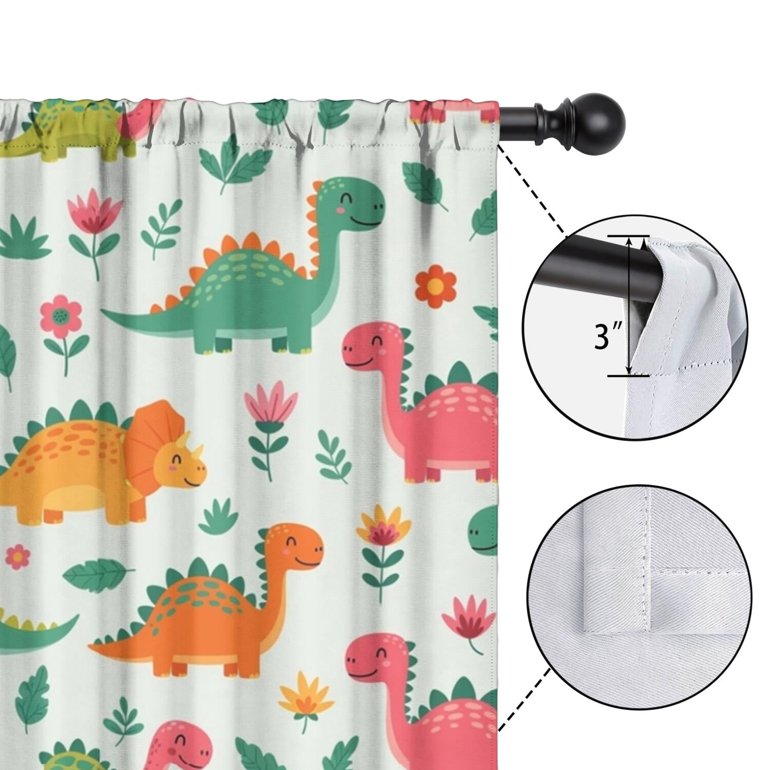 Blackout Kids Curtains,Dinosaur and Volcano Pattern Childrens Insulated Curtains Set Of 2,Bedroom Essentials,Toddler Room Decor 52"x84"