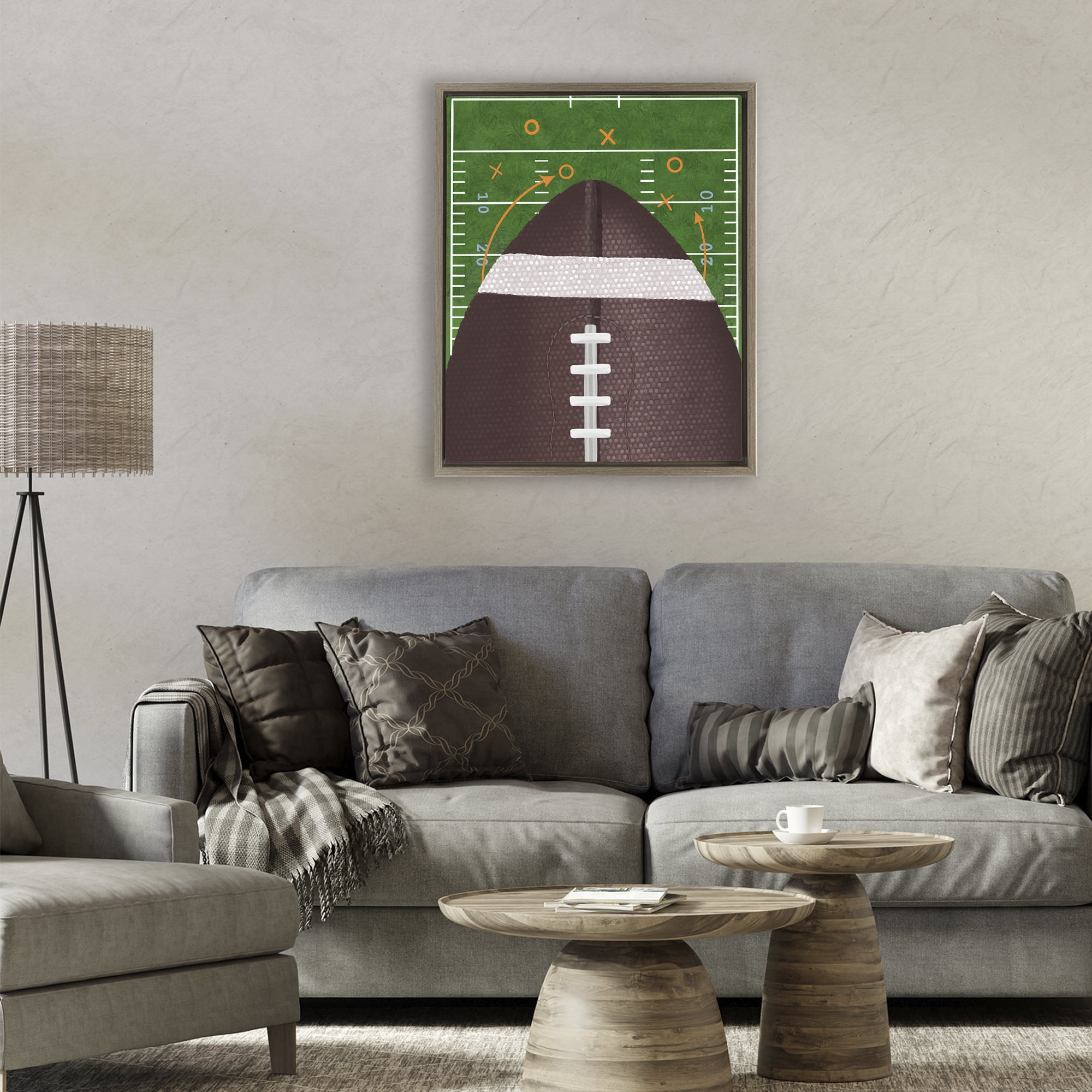 Stupell Industries Football Field Tactics Brown Framed Floater Canvas Wall Art, design by Jennifer Stith