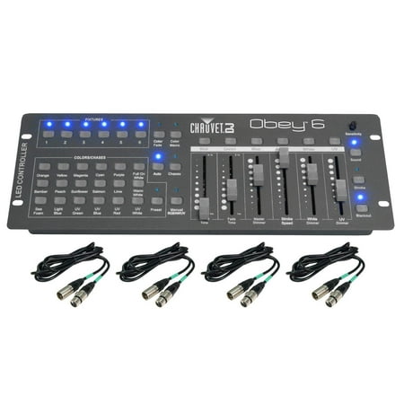 CHAUVET Obey 6 Compact Universal 6 Fixture DMX Lighting Controller + DMX Cables