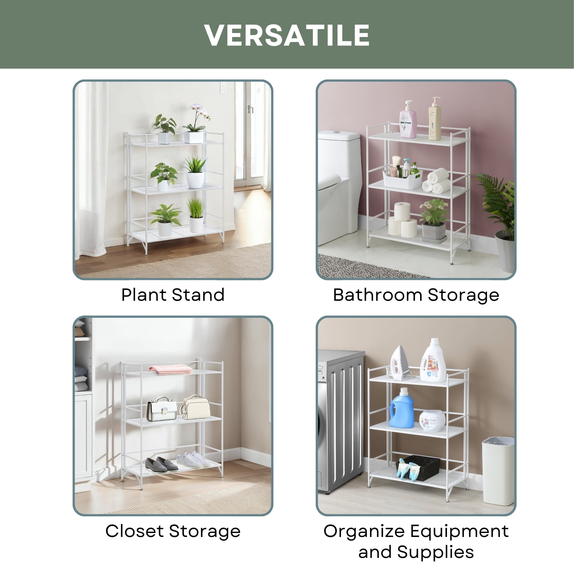 Convenience Concepts Xtra Storage 3 Tier Wide Folding Metal Mesh Shelf, White