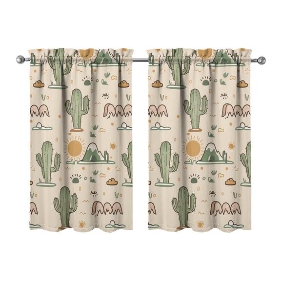 Southwestern Succulent Kitchen Curtains 2 Panels - 27.5Wx39L Inch Desert Cactus Art, Semi-Sheer Rod Pocket Caf Curtains for Farmhouse Style