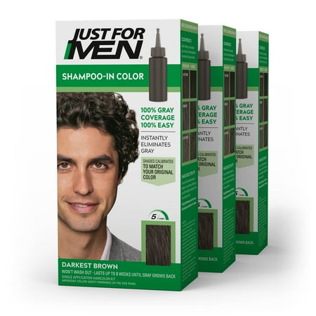Just For Men Shampoo-in Gray Hair Color  H-50 Darkest Brown  3 Pack