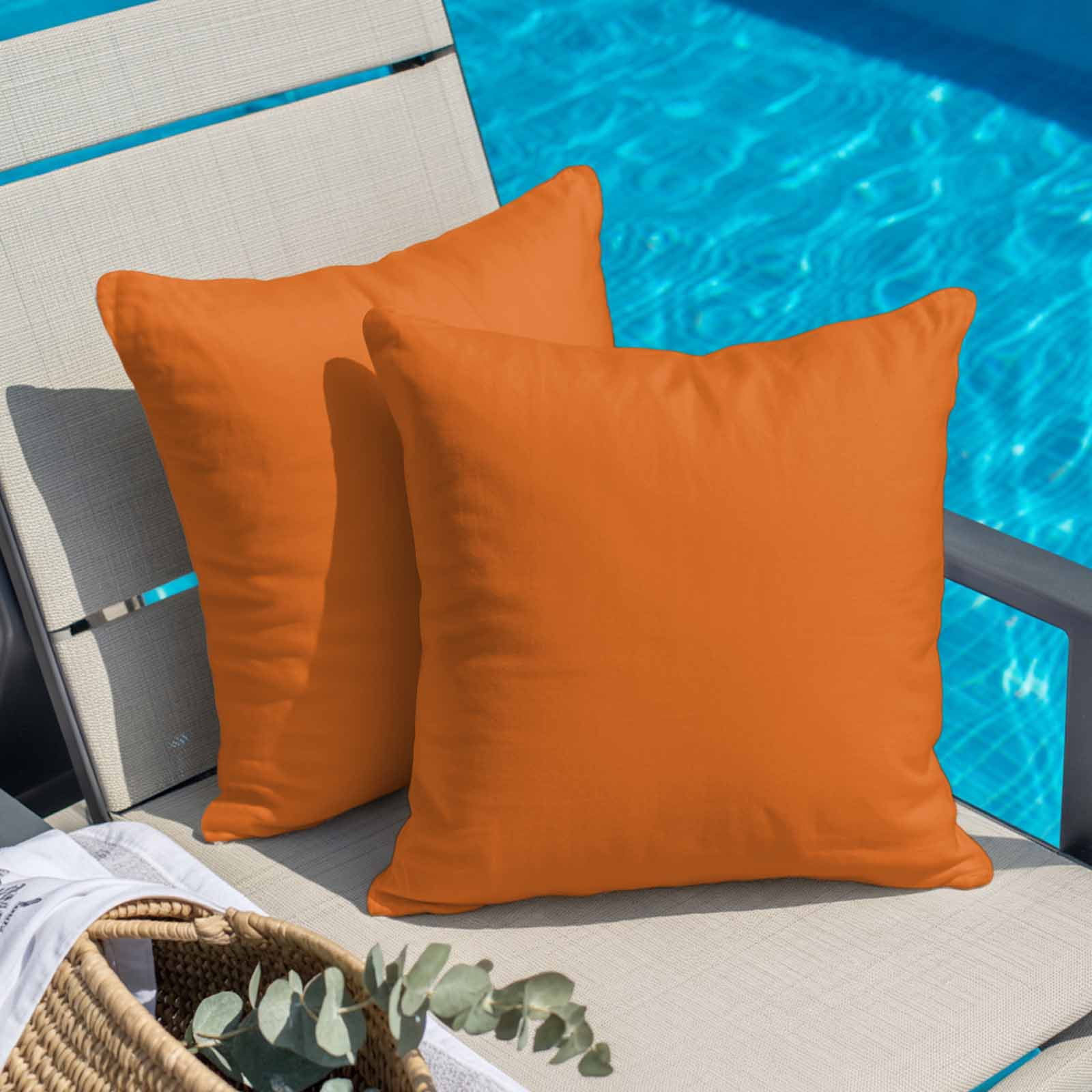Throw Pillow Covers 24 x 24 Inch, Orange Cotton Linen Pillows Cases, Pure Orange Square Cushion Covers for Couch Sofa Bed